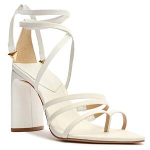 NEW Schutz Nappa Leaf Sandal Heel in White Leather Size 5.5